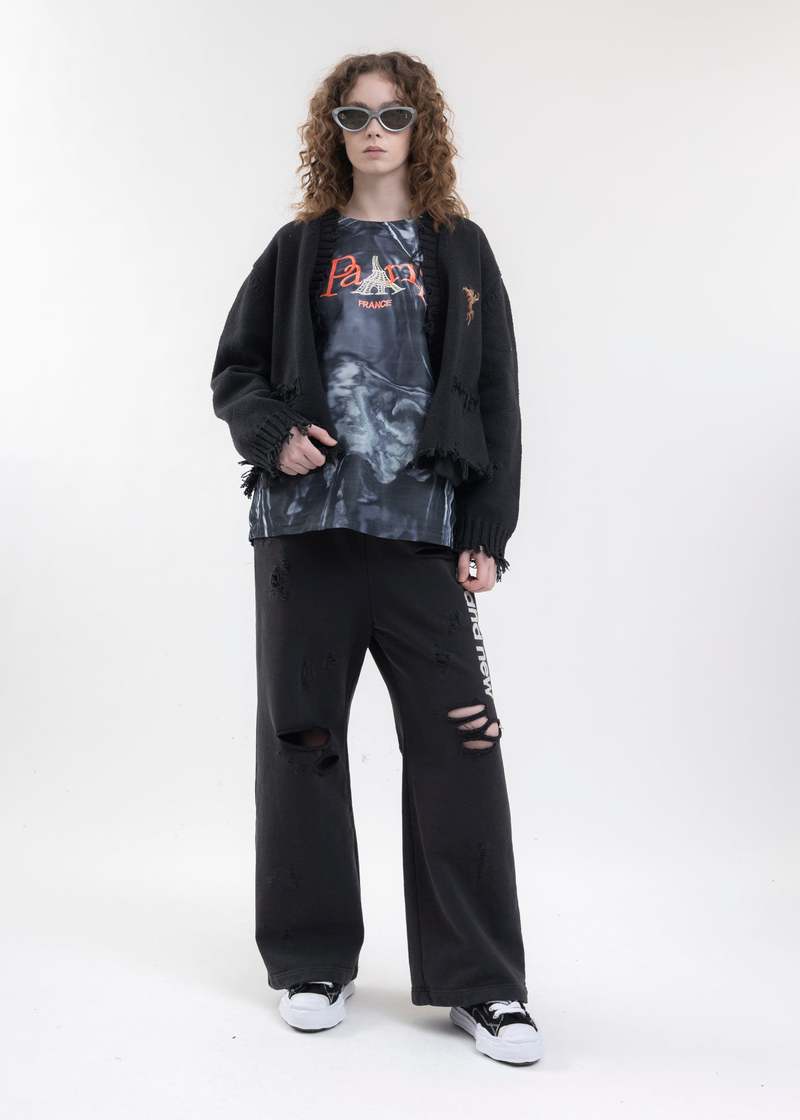 Doublet DESTROYED SWEAT PANTS - BLACK | Garmentory