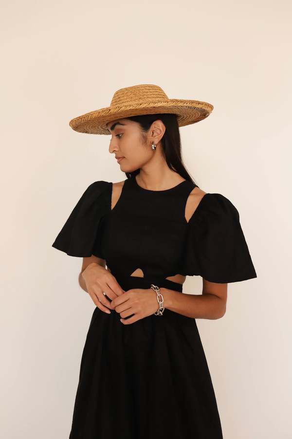 Sovere Cut Out Linen Midi Dress - Black | Garmentory