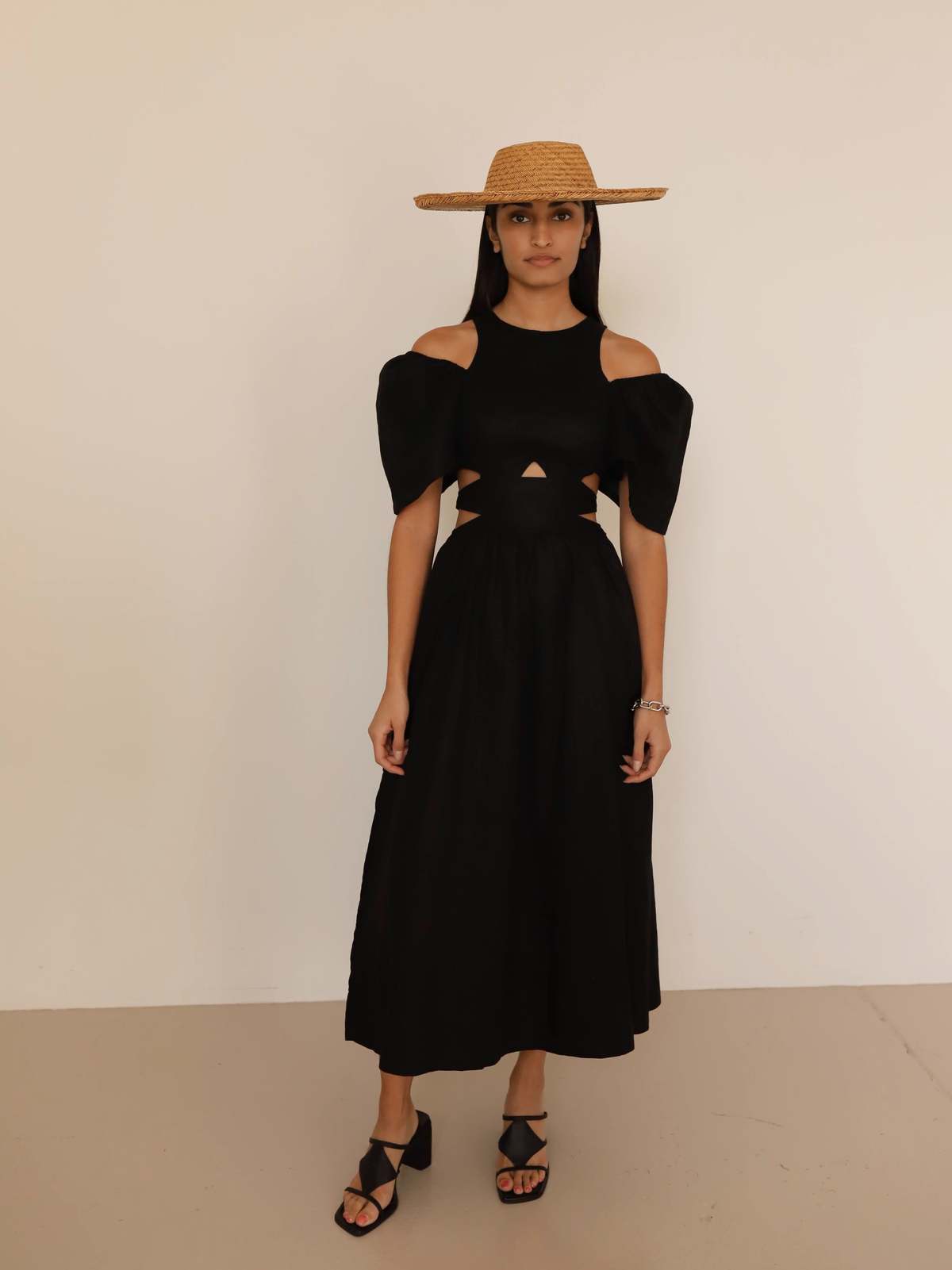 white christmas dresses 'Summer Nights' Linen Cutout Dress in black main image 0
