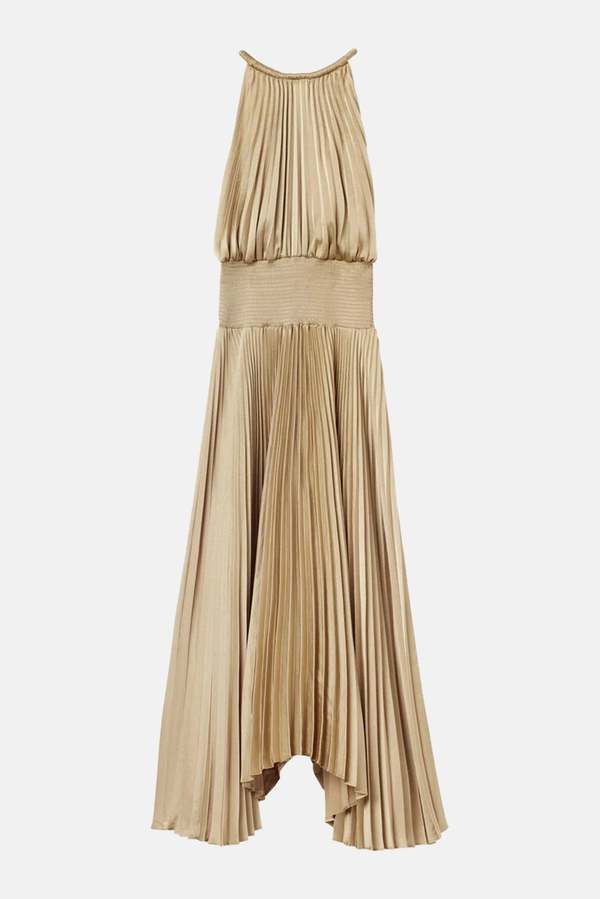 knee length dresses for ladies ALC Renzo II Satin Pleated Midi Dress