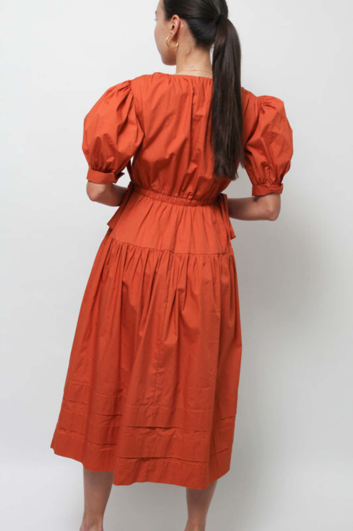 Aureum Iris Puff Sleeve Midi Dress Terracotta Garmentory
