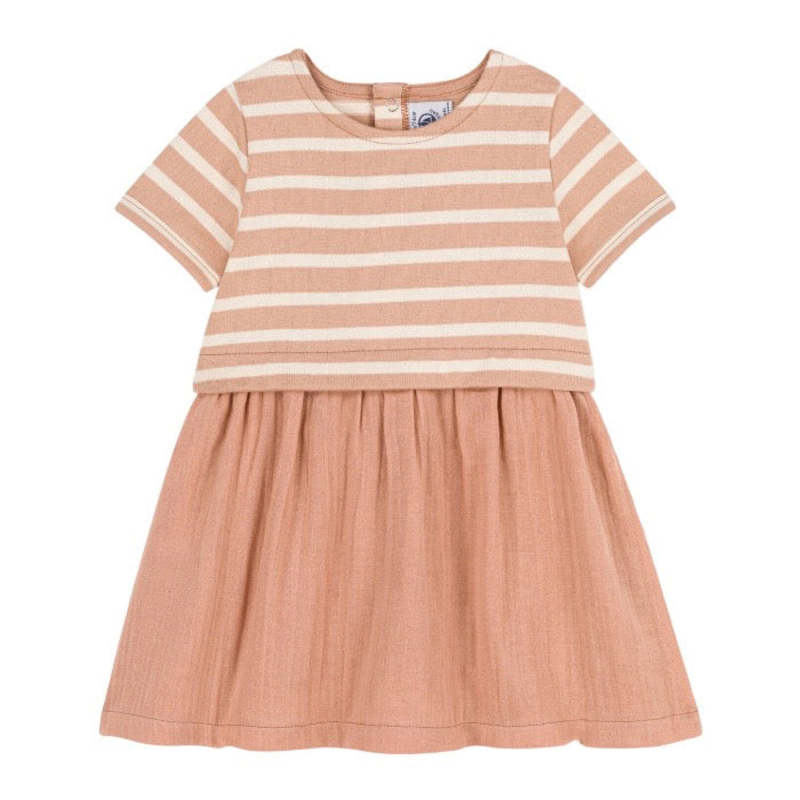 Kids Petit Bateau Dress - Vintage Pink/Beige Stripes