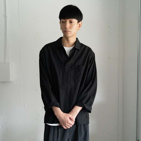 Still By Hand Cupro Mixed Skipper Shirt - Black | Garmentory