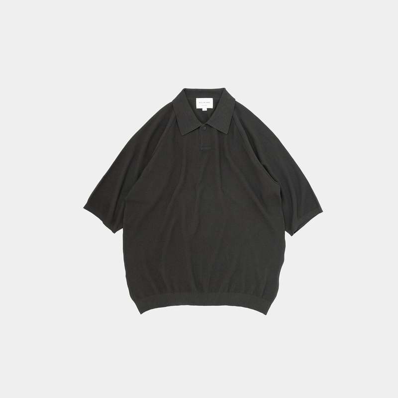 Still By Hand Silk Mixed Knit Polo - Charcoal | Garmentory
