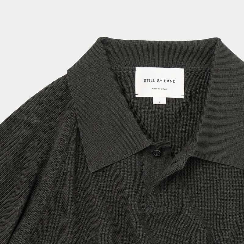 Still By Hand Silk Mixed Knit Polo - Charcoal | Garmentory