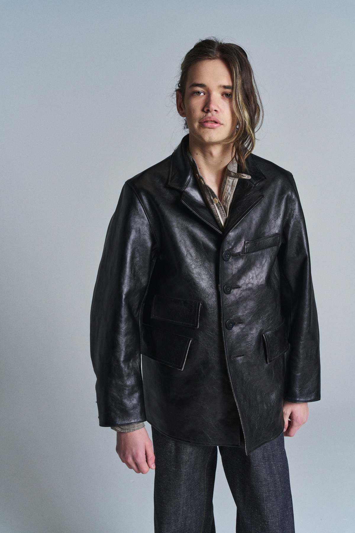 Taiga Takahashi Leather Lot 803 Sack Coat - Black | Garmentory