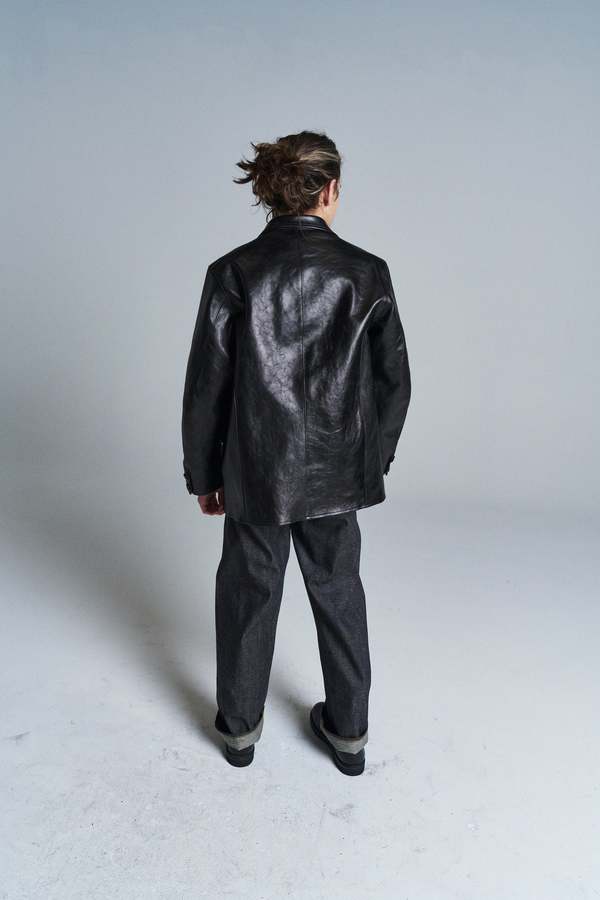 Taiga Takahashi Leather Lot 803 Sack Coat - Black | Garmentory