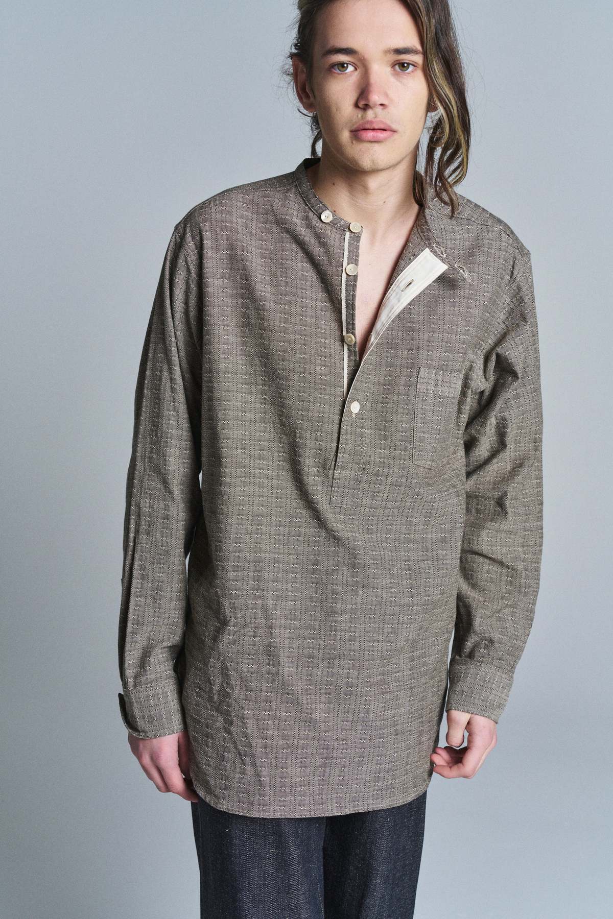 Taiga Takahashi Jacquard Lot 105 Band Collar Shirt Pullover