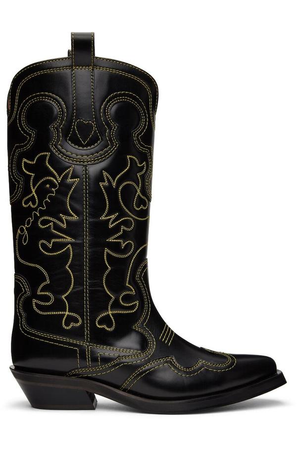 GANNI Embroidered Western Boots - Black/Yellow | Garmentory