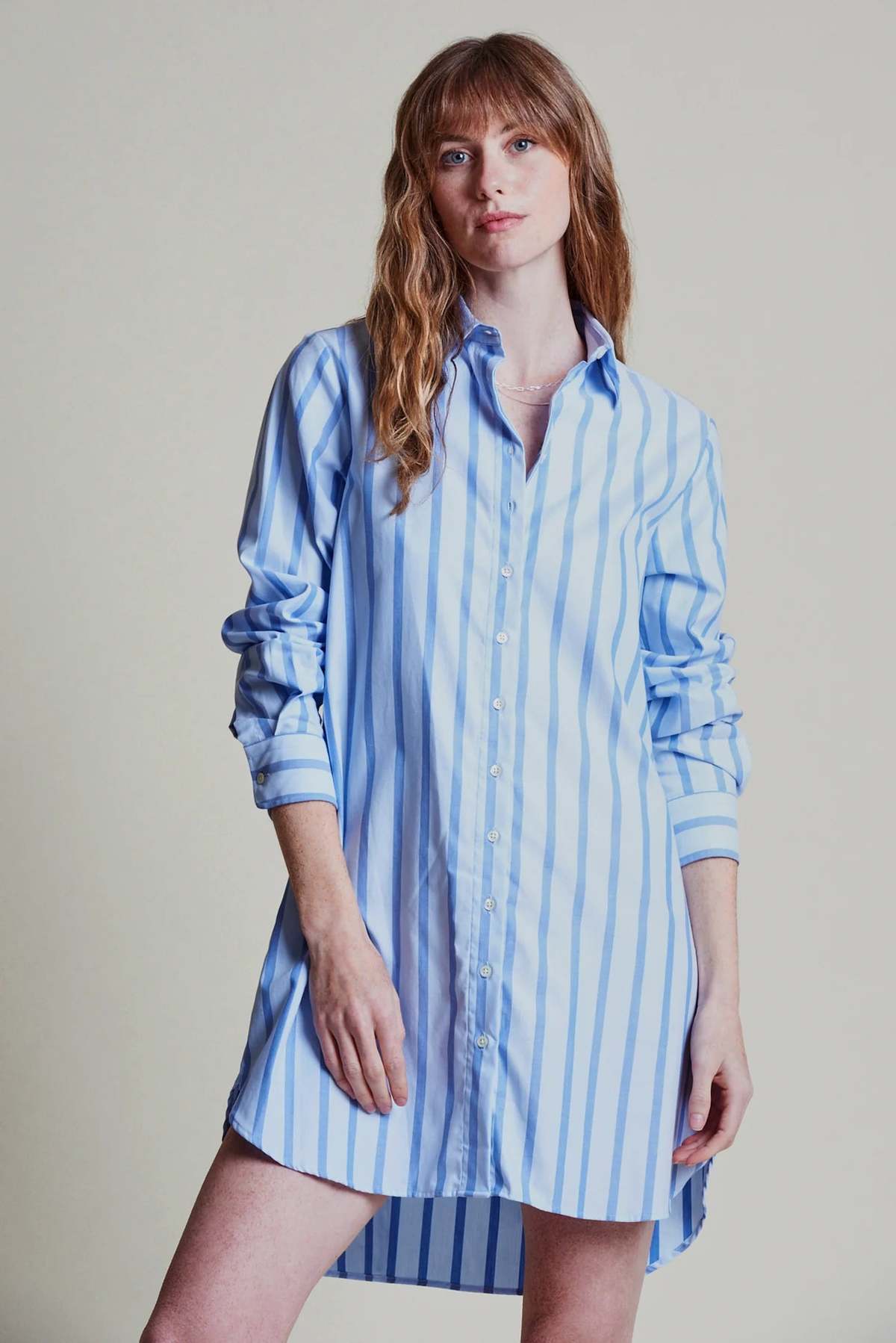 white blue shirt dress Saylor’s Striped Shirt Dress