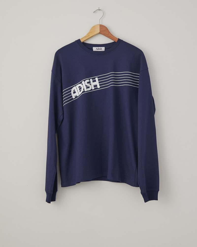 Adish Zahara Printed Logo Long Sleeve Shirt - Navy | Garmentory Adish Zahara Printed Logo Long Sleeve Shirt - Navy | Garmentory