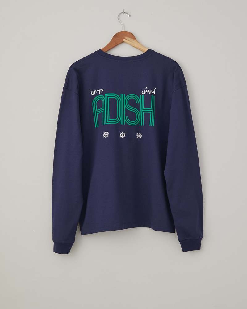 Adish Zahara Printed Logo Long Sleeve Shirt - Navy | Garmentory Adish Zahara Printed Logo Long Sleeve Shirt - Navy | Garmentory
