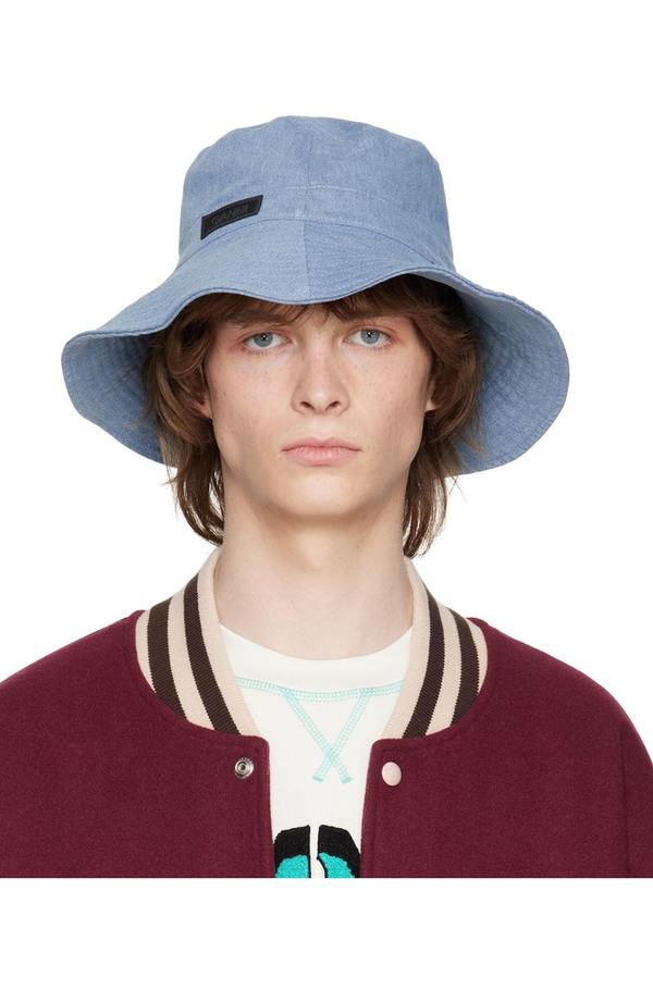 NEW Ganni Logo Organic Cotton Denim Bucket Hat XS/S Ganni Denim Bucket Hat Faded Denim Denim Bucket Hat GANNI  main image 3