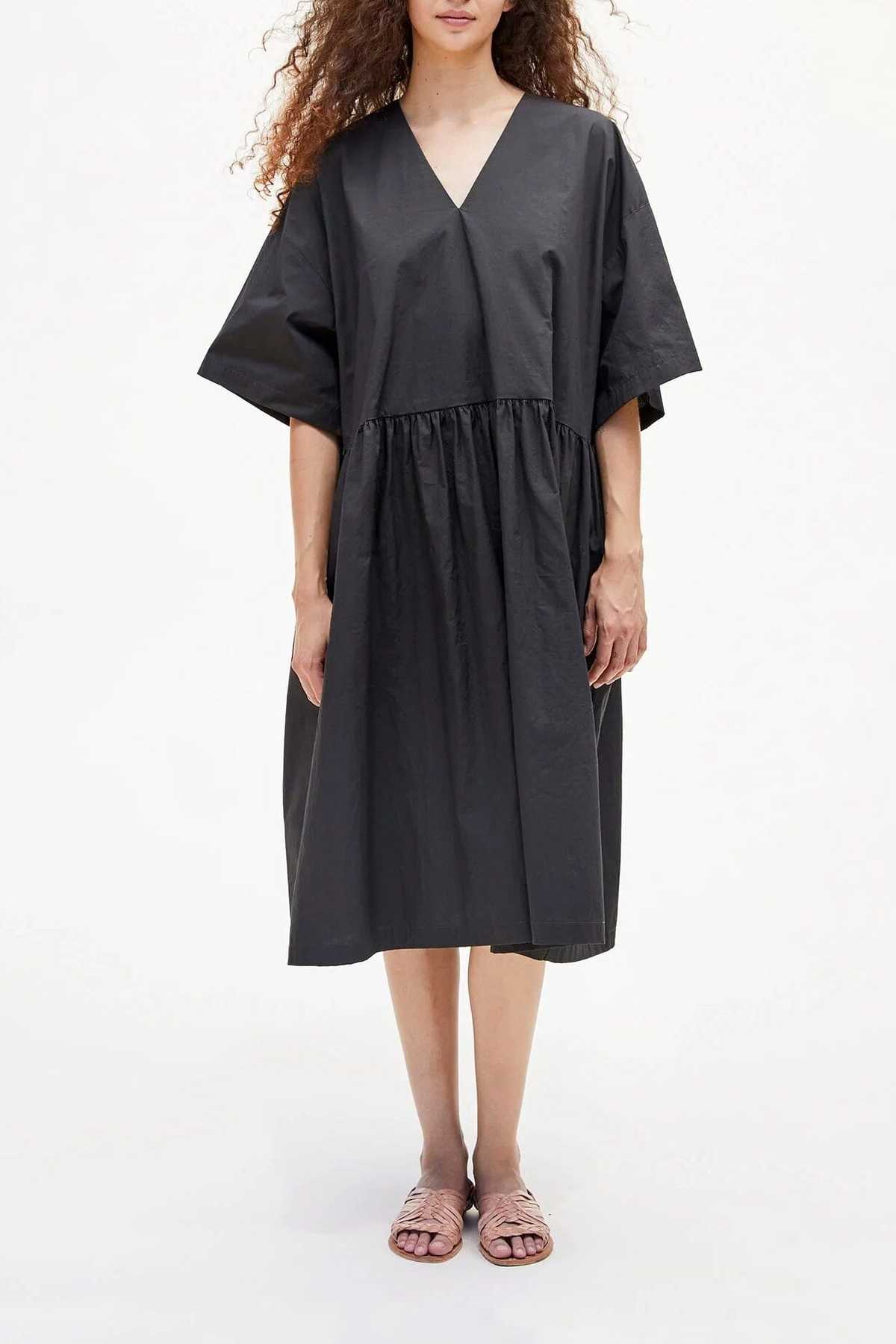 open lace back dress CurveWow Tiered Smock Dress Black – Curvewow main image 1