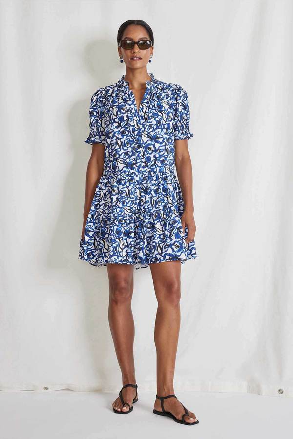 knee length dresses for ladies Apiece Apart Las Alturas Organic Cotton Minidress in Resist Floral Olive at Nordstrom, Size Small