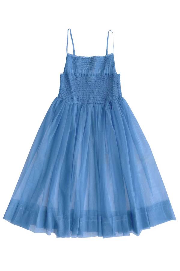 Ali Golden Mesh Ballerina Dress - Muted Cerulean | Garmentory