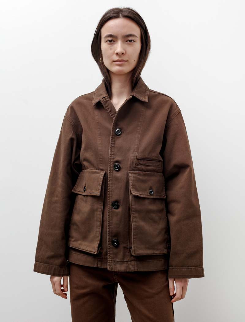 ジャケット・アウター LEMAIRE BOXY JACKET BROWN Lemaire Boxy Jacket Garment Dyed Denim Dark Brown