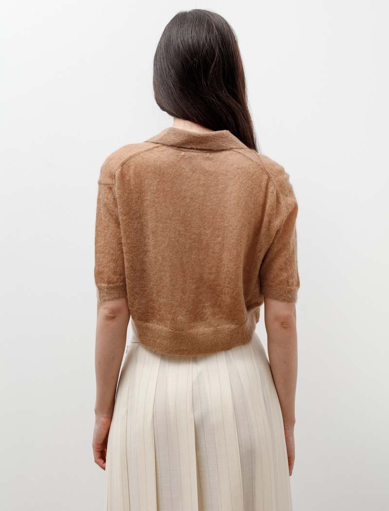 トップス AURALEE KID MOHAIR SHEER KNIT POLO Auralee Kid Mohair Sheer Knit Polo in Lime Yellow Curated at