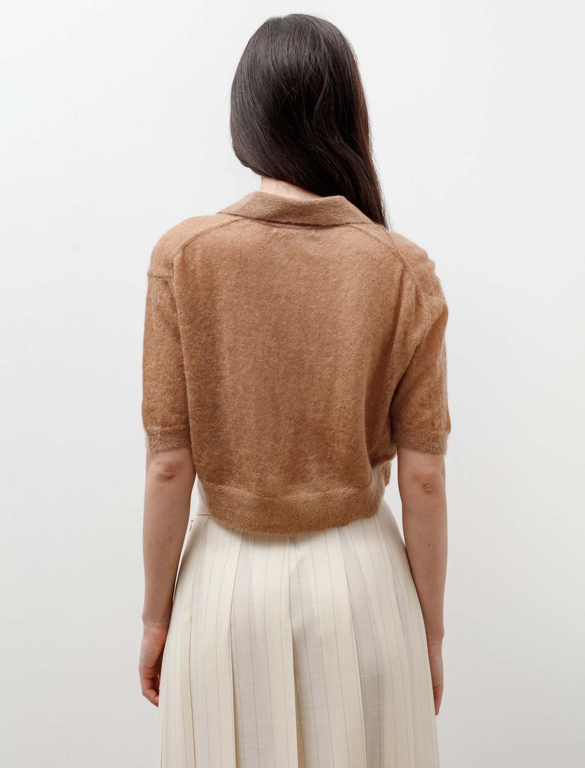 Auralee Kid Mohair Sheer Knit Polo - Camel | Garmentory