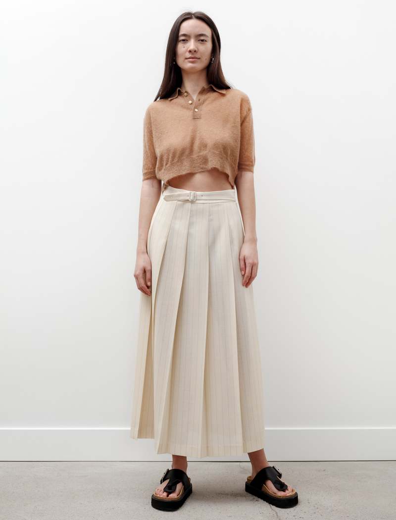 [auralee]新品PANAMA STRIPE PLEATED SKIRT Auralee Panama Stripe Pleated Skirt - Ivory | Garmentory