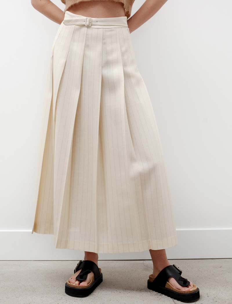 [auralee]新品PANAMA STRIPE PLEATED SKIRT Auralee Panama Stripe Pleated Skirt - Ivory | Garmentory