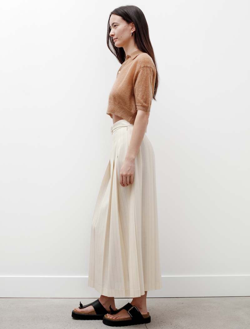 Auralee Panama Stripe Pleated Skirt - Ivory | Garmentory Auralee Panama Stripe Pleated Skirt - Ivory | Garmentory