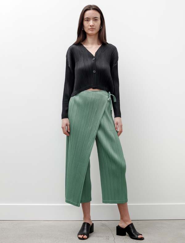 Pleats Please by Issey Miyake Wrap Front Pants - Steel Green