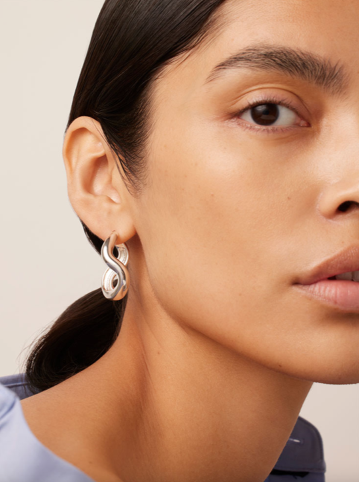 Jenny Bird Staple Hoops Large in Silver main image 1