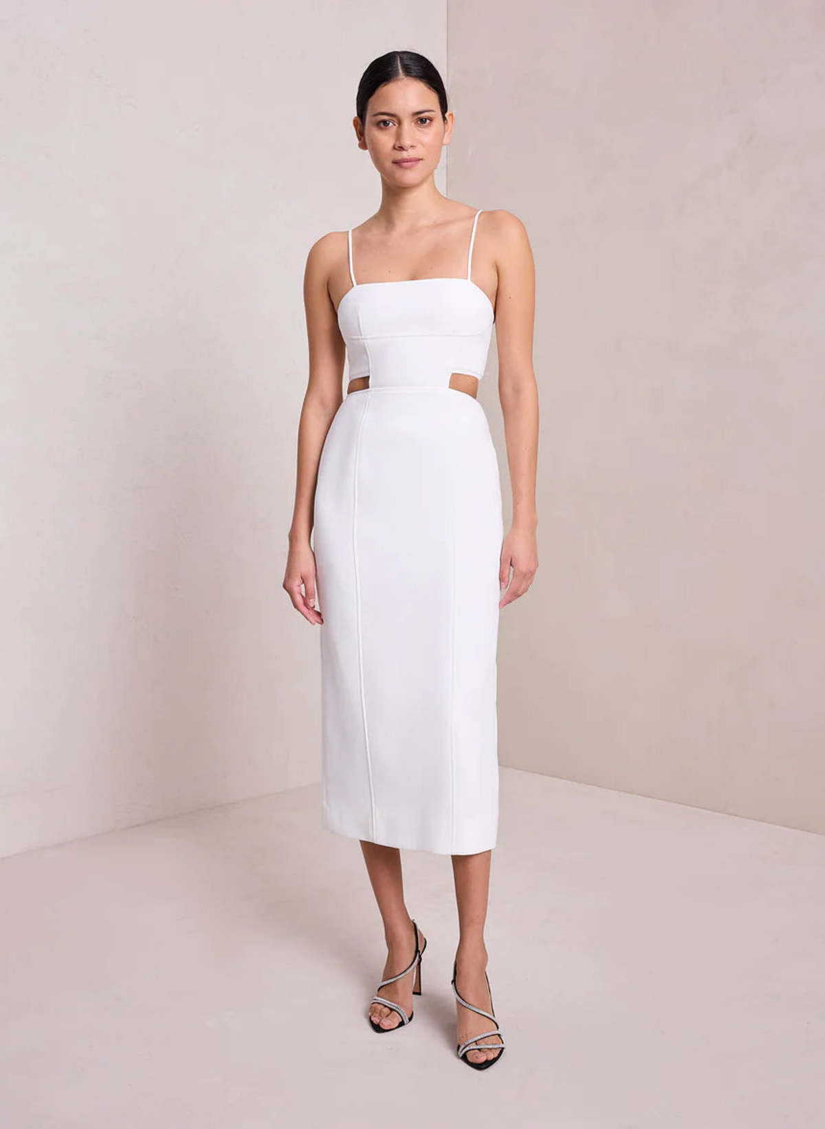 knee length dresses for ladies MB FASHION Cut-Out Ribbed Bodycon Midi Dress with Short Sleeves 5286T main image 0