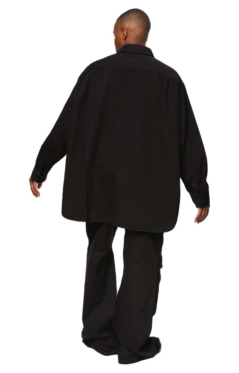 RAF SIMONS OVERSIZED DENIM SHIRT W/LEATHER PATCH - BLACK