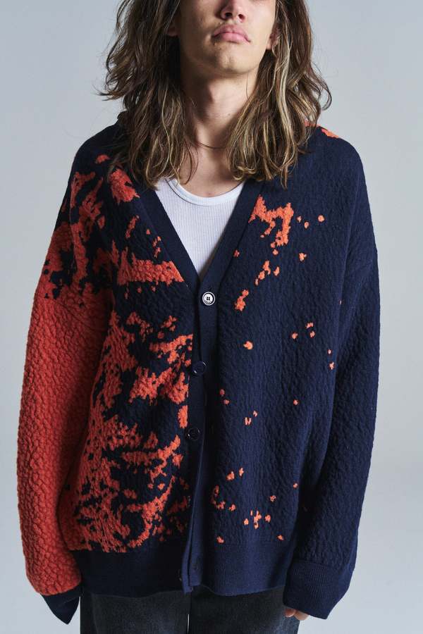 LOEWE Wool Graphic Cardigan - Navy/Orange | Garmentory
