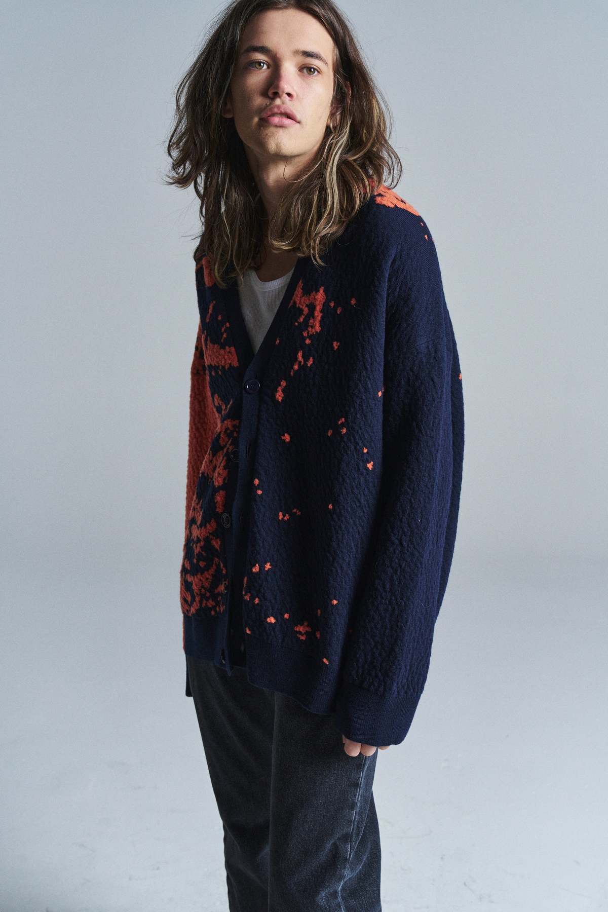 LOEWE Wool Graphic Cardigan - Navy/Orange | Garmentory