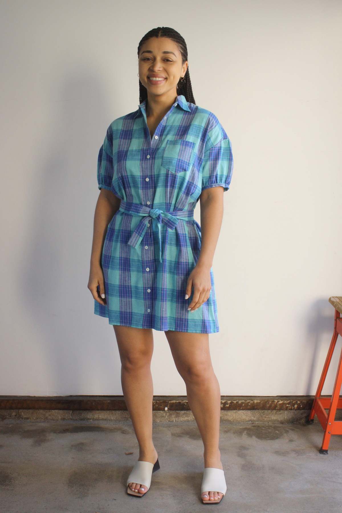 Myrtle Kiki Dress - Aqua Plaid - Image 1 of 6