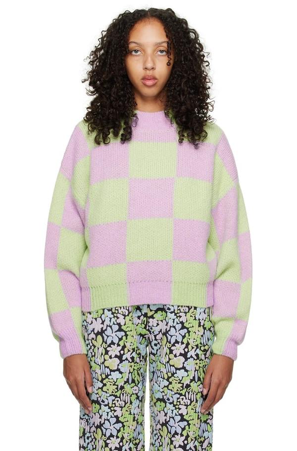 Stine Goya Adonis Crewneck Sweater - Green/Pink | Garmentory