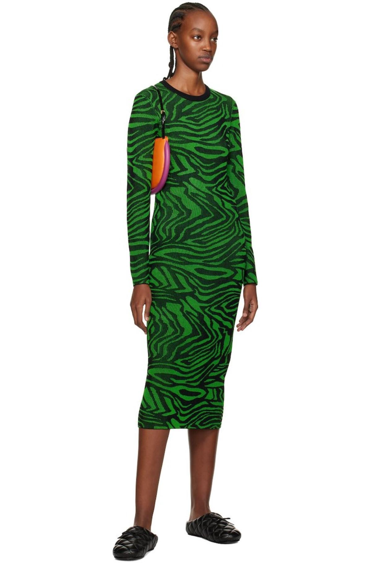 Stine Goya Chiara Midi Dress - Black/Green | Garmentory