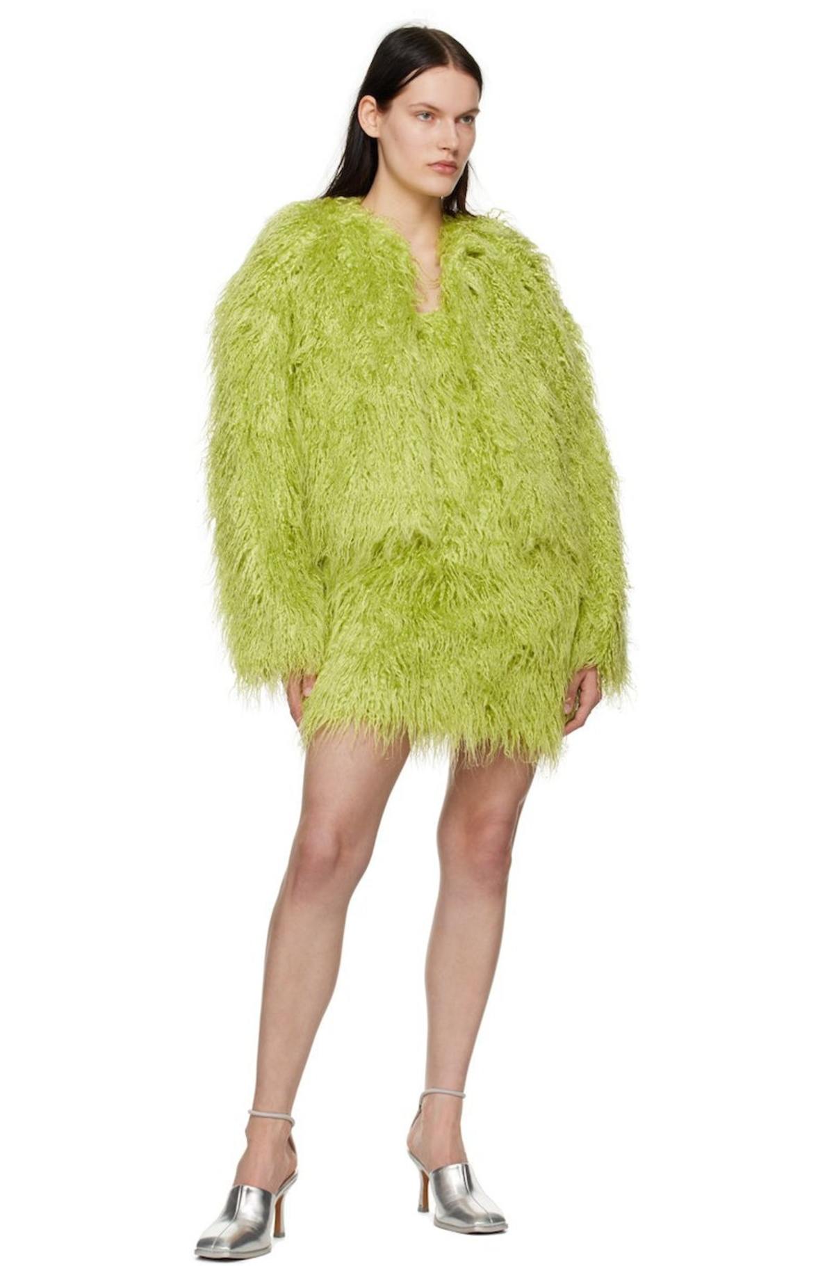 slim fit dress slacks Hunter green faux fur short bridal wrap main image 1