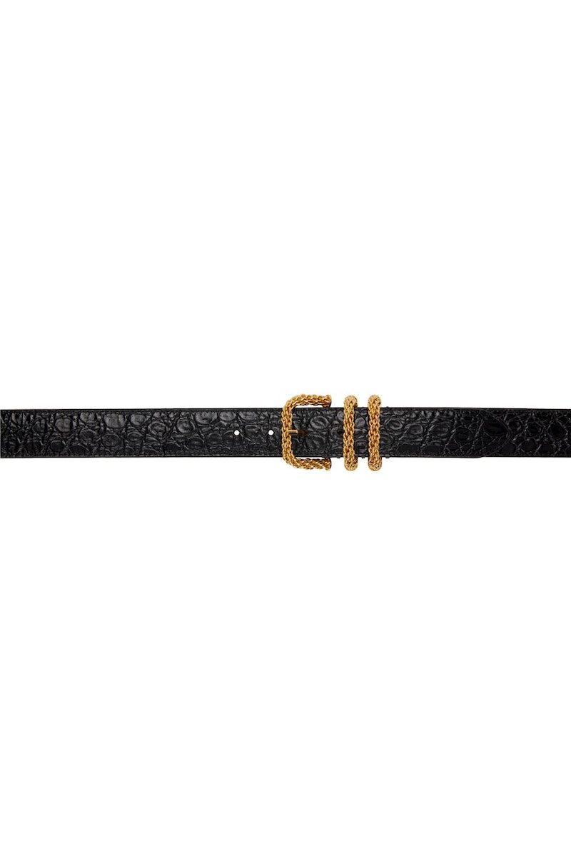 BY FAR Katina Black Croc Embossed Belt BY FAR Katina Black Circular Croco Embossed Leather Belt  main image 4