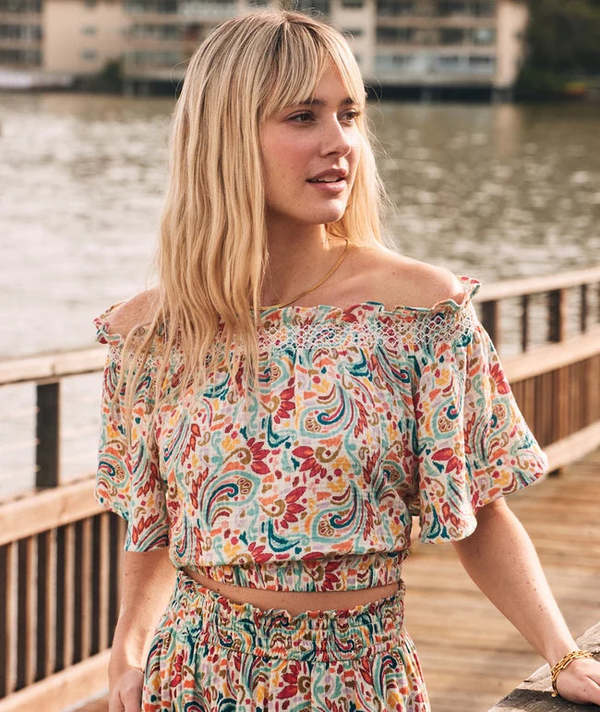 Marine Layer Nora Smocked Top Paisley Garmentory