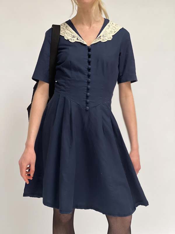 Vintage Laura Ashley Linen Dress - Navy | Garmentory