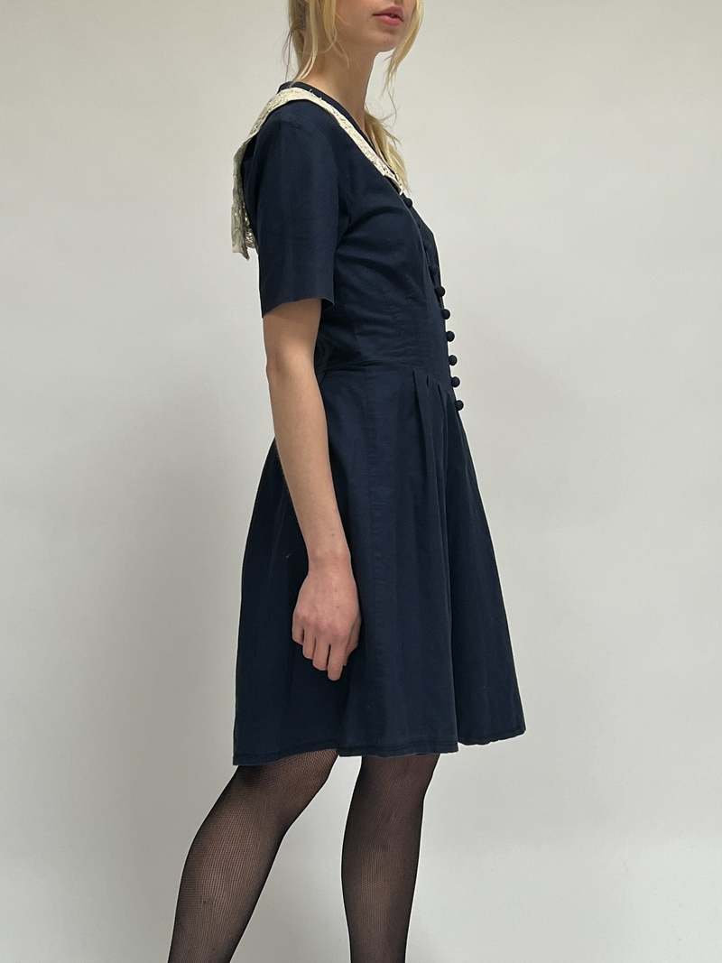 Vintage Laura Ashley Linen Dress - Navy | Garmentory