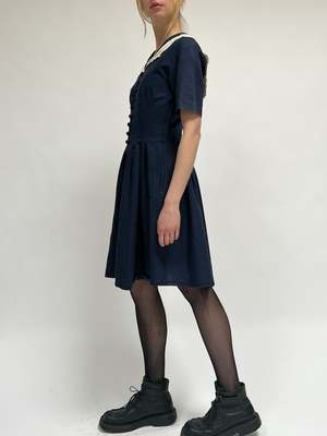 Vintage Laura Ashley Linen Dress - Navy | Garmentory