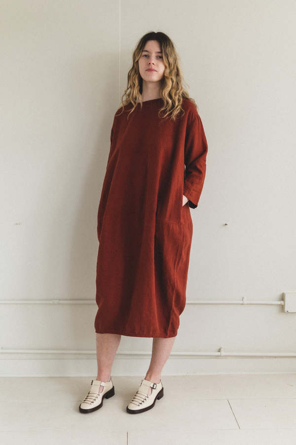 black crane linen long dress Black Crane Linen Long Bud Dress - Brick