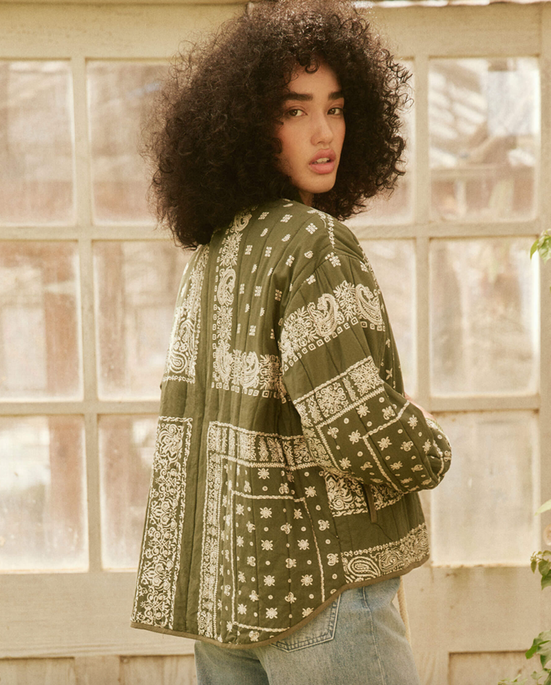 The Great. The Quilted Bomber - Army Bandana Print | Garmentory