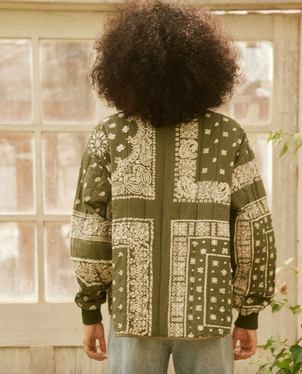 The Great Quilted Bomber Jacket in Army Bandana Print