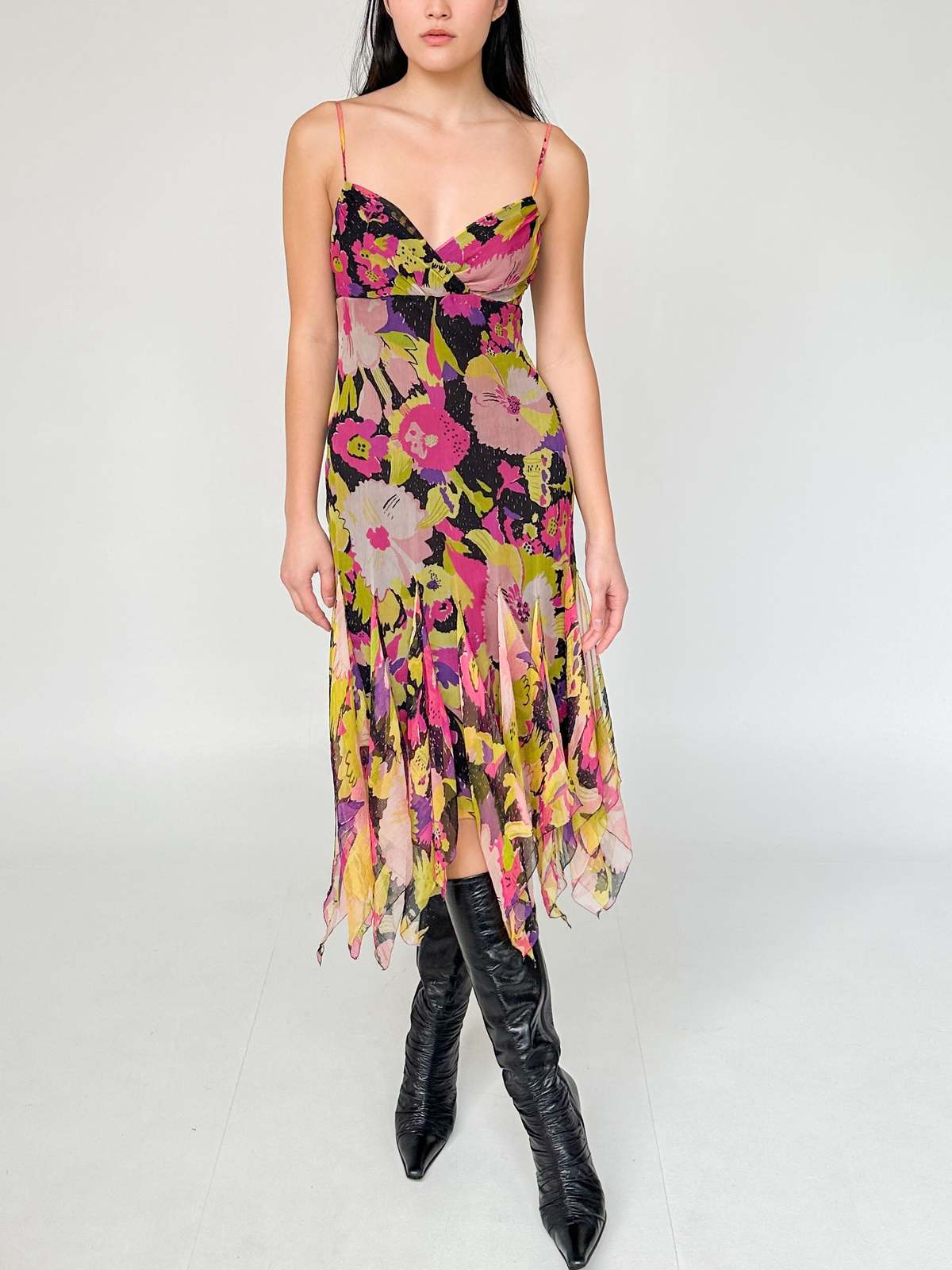 VINTAGE Melissa Betsey Johnson Silk Handkerchief Dress - Flower Print |  Garmentory