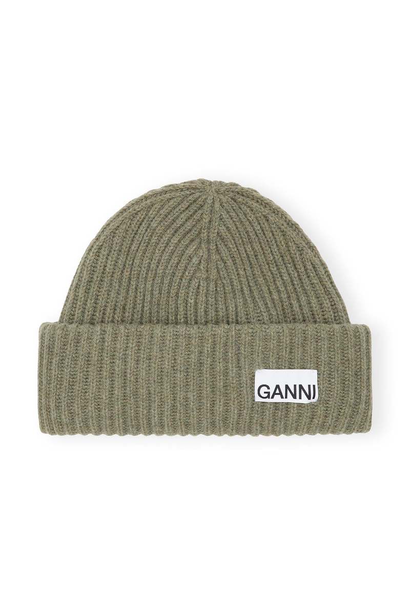 Ganni STRUCTURED RIB BEANIE - DUSTY OLIVE | Garmentory