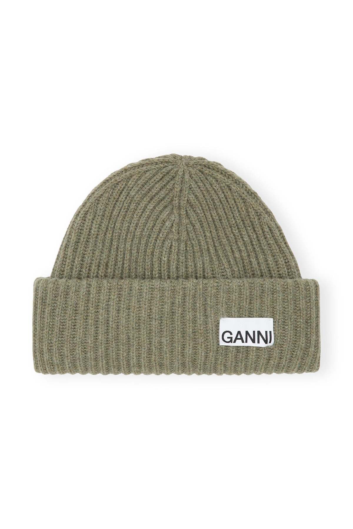 Ganni STRUCTURED RIB BEANIE - DUSTY OLIVE | Garmentory