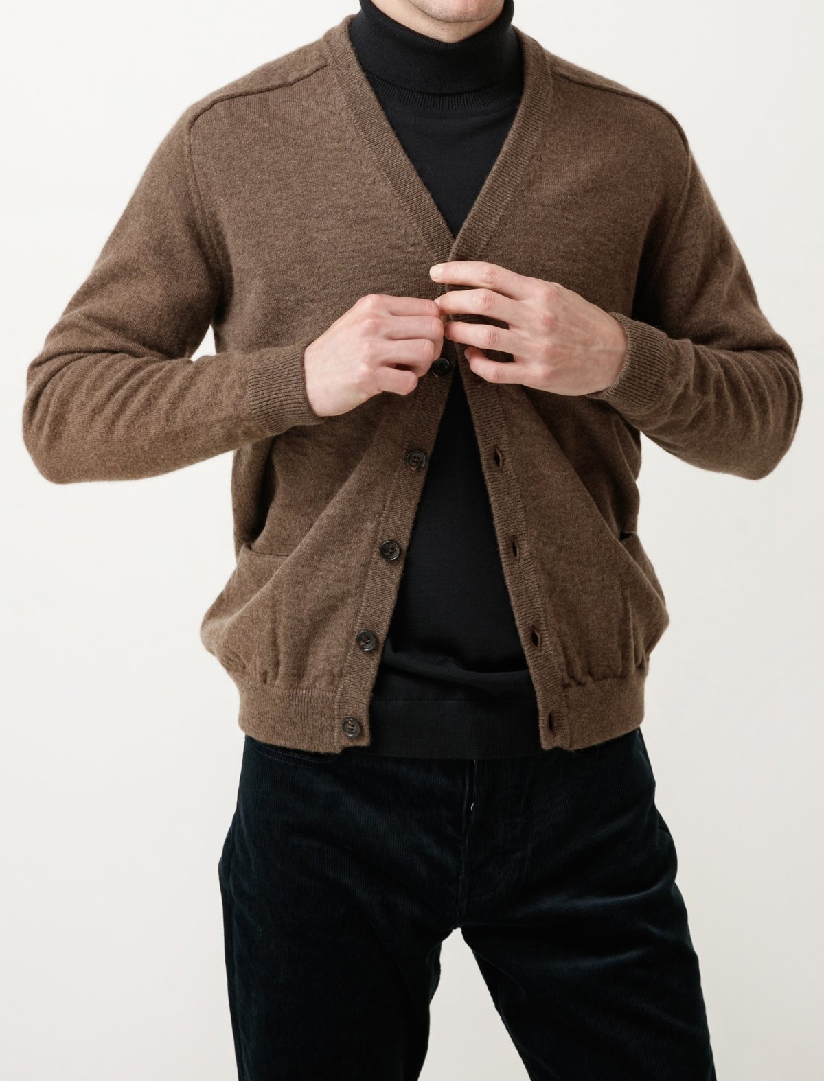 Niuhans Yak Wool V-Neck Cardigan - Dark Brown - Image 1 of 4