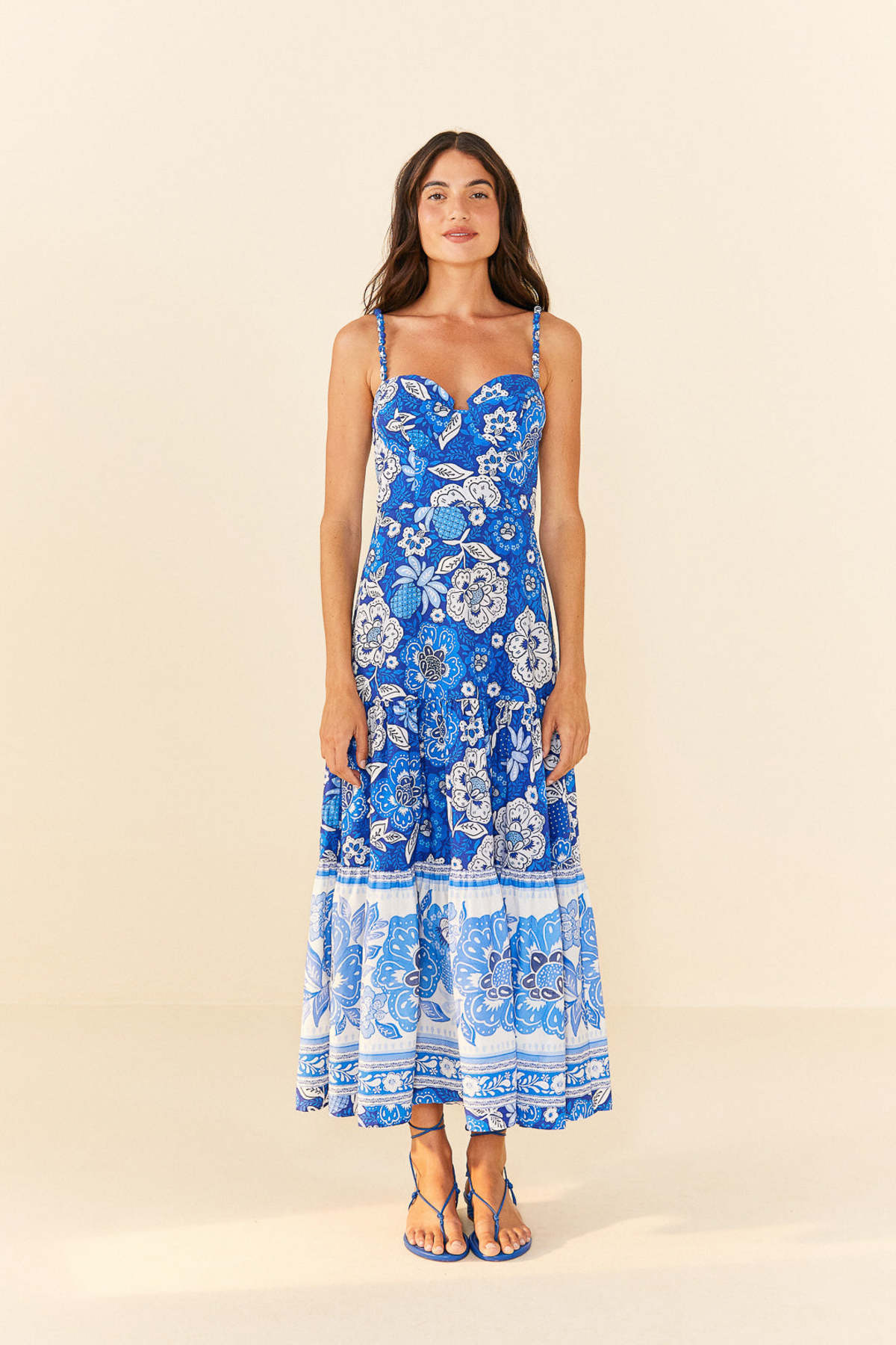 Farm Rio Full Of Flowers Organic Cotton Midi Dress - Blue/White | Garmentory