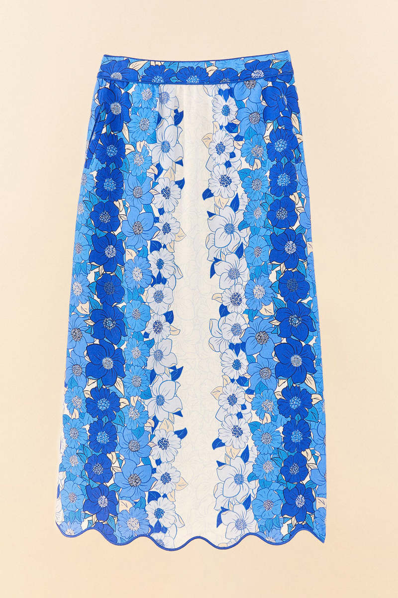 farm rio blue flower stripes midi dress Farm Rio Light Blue Embroidery Short Sleeve Midi Dress Light Blue / M